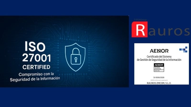 RAUROS obtiene la certificación ISO/IEC 27001:2023 en seguridad de la información, con el distintivo ISO 27001 y el certificado de AENOR. RAUROS obtiene la certificación ISO/IEC 27001:2023 en seguridad de la información, con el distintivo ISO 27001 y el certificado de AENOR.